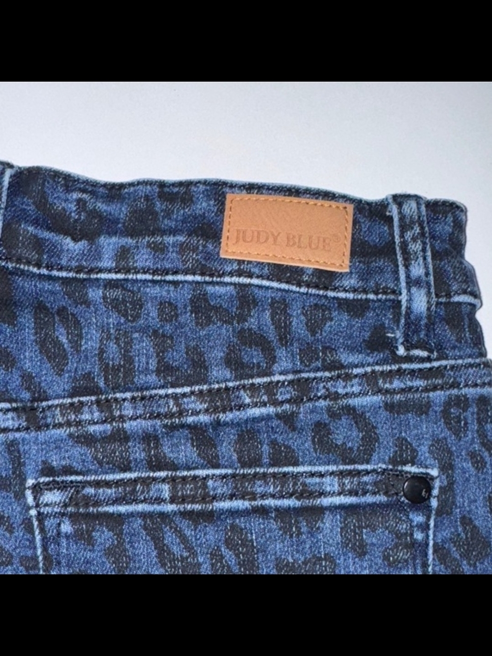 Judy Blue Dark Leopard Print Denim Cutoff Shorts - Picture 3 of 4